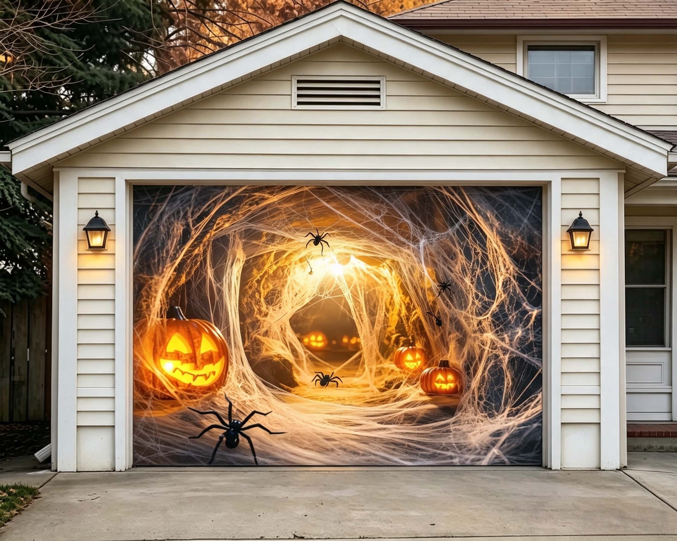 Halloween Glowing Pumpkin Spiderweb Tunnel Garage Door Cover CSH67-46-1 car