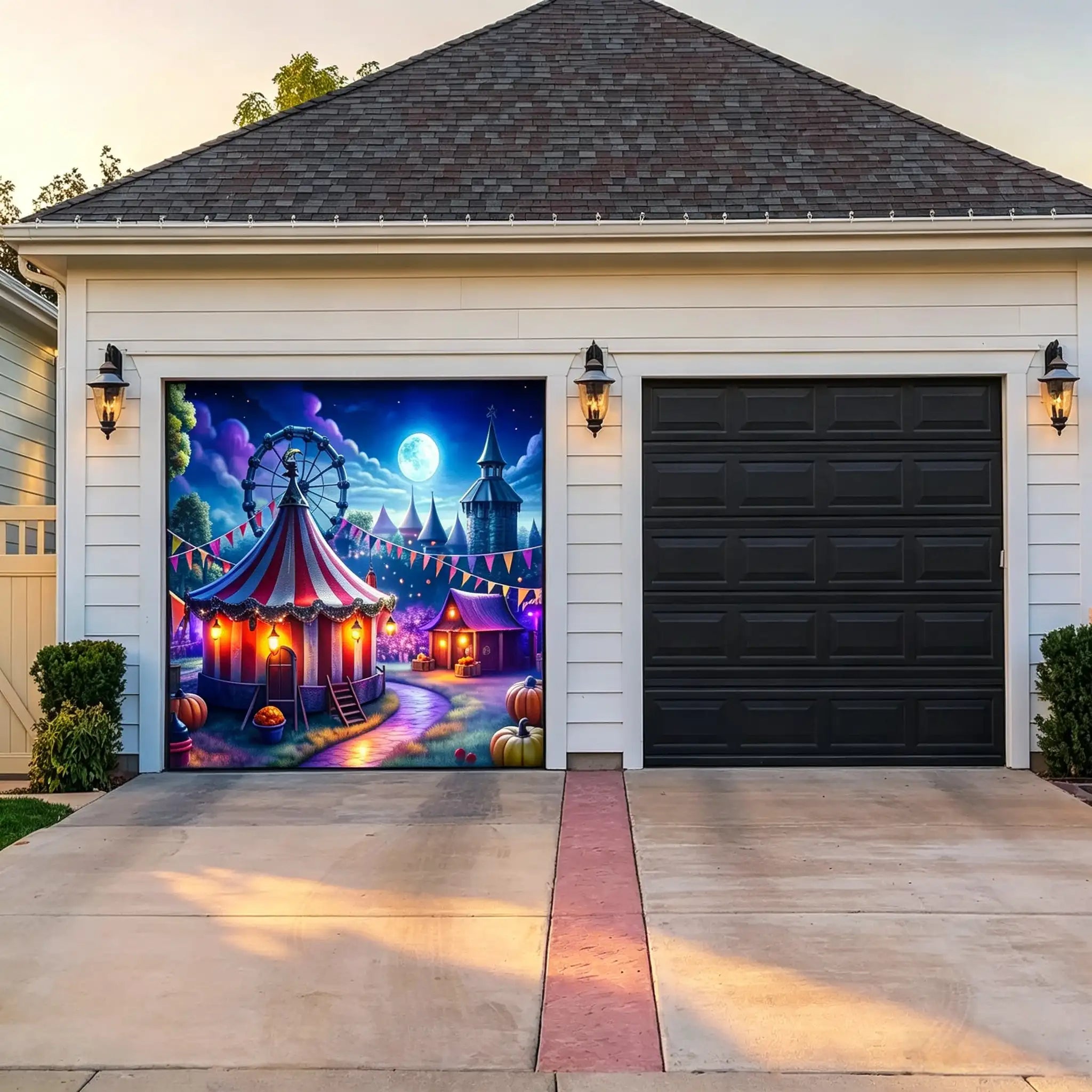 Halloween Circus Colorful Moonlit Pumpkin Carnival Outdoor Halloween Garage Door Banner CSH67-5