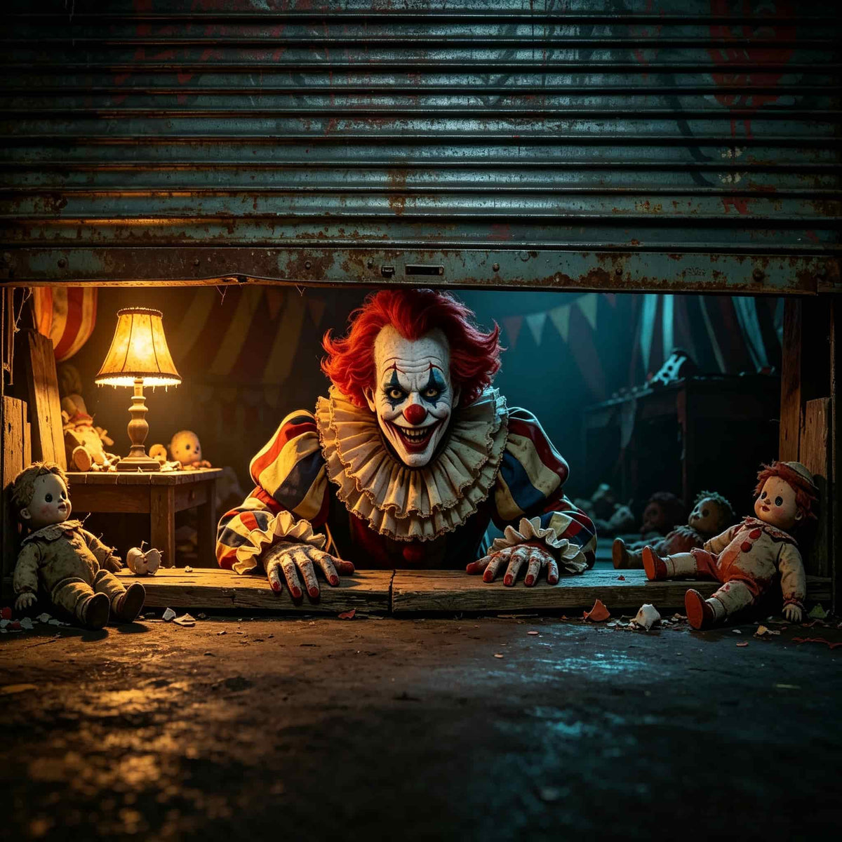 Creepy Halloween Garage Door Decor Creepy Clown Doll Workshop Halloween Garage Door Backdrop CSH67-61-1 car