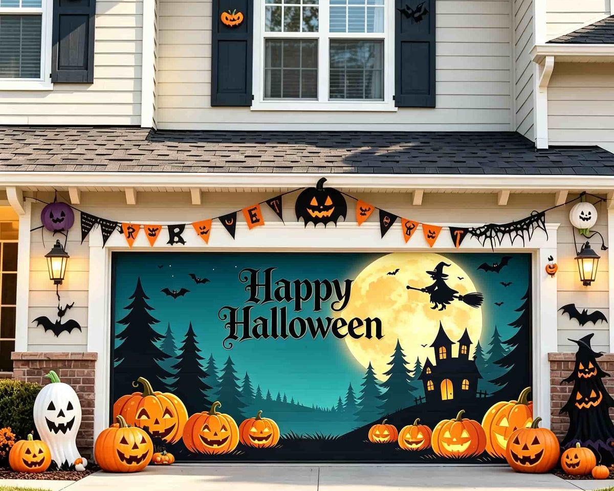 Pumpkin Halloween Garage Door Banner Moonlit Witch Pumpkin Manor Halloween Garage Door Mural CSH67-62-2 car
