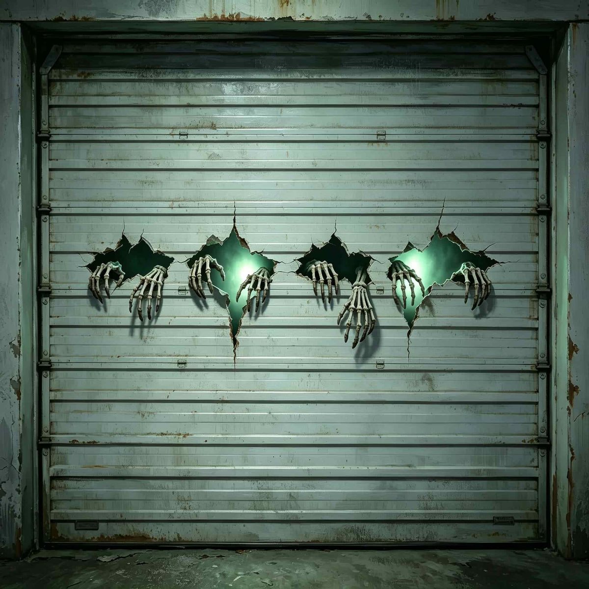 Haunted Halloween Garage Door Banner Glowing Skeleton Hands Breakthrough Halloween Garage Door Backdrop CSH67-69-1 car