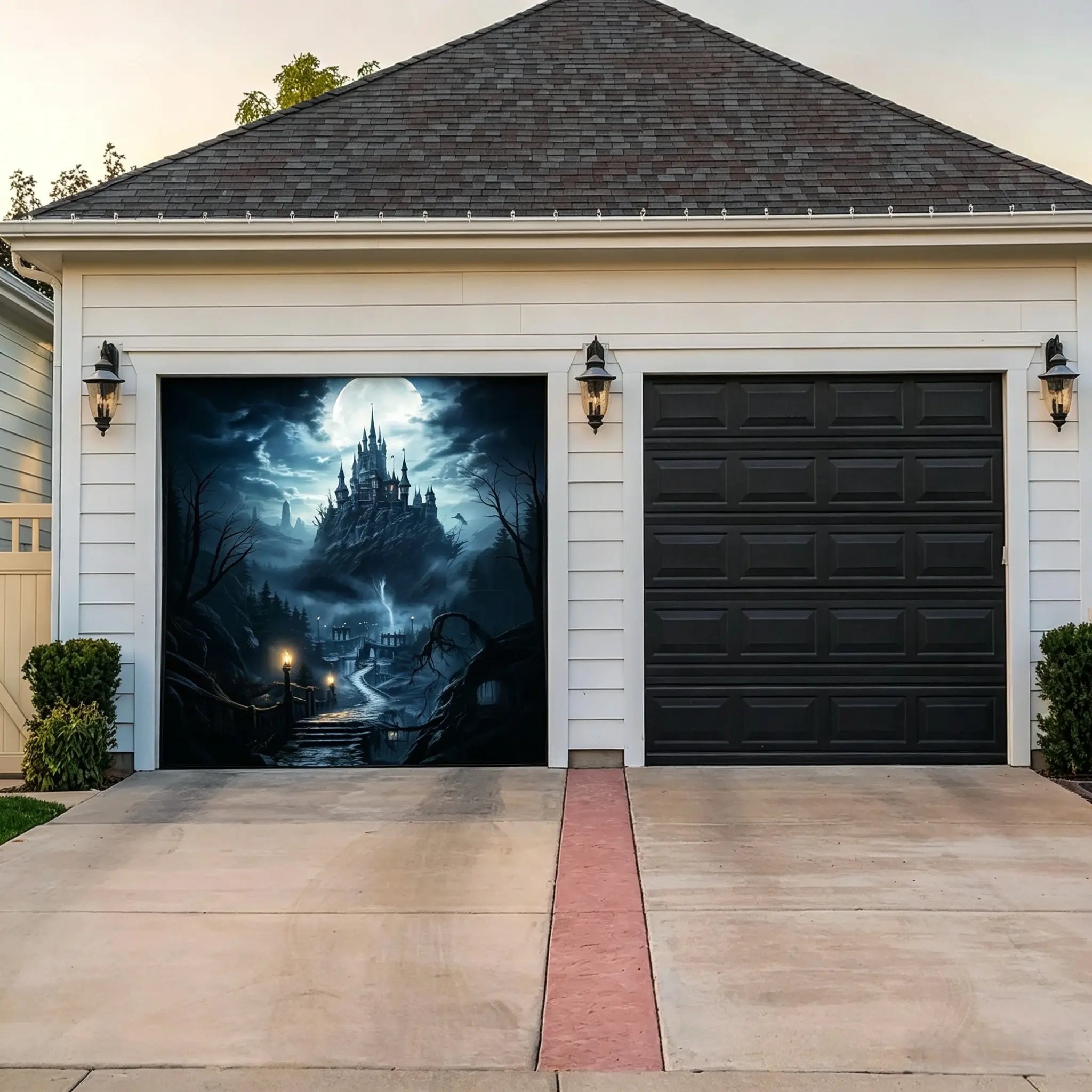 Backdrop Ideas For Halloween Moonlit Storm Castle Path Halloween Garage Door Decorations CSH67-7