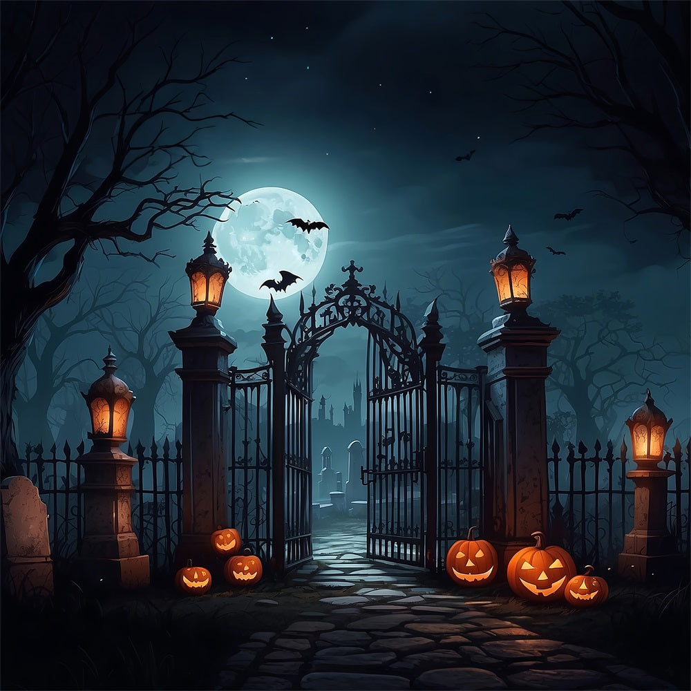 Halloween Backdrop Moonlit Pumpkin Cemetery Gateway Halloween Garage Door Decor CSH67-8