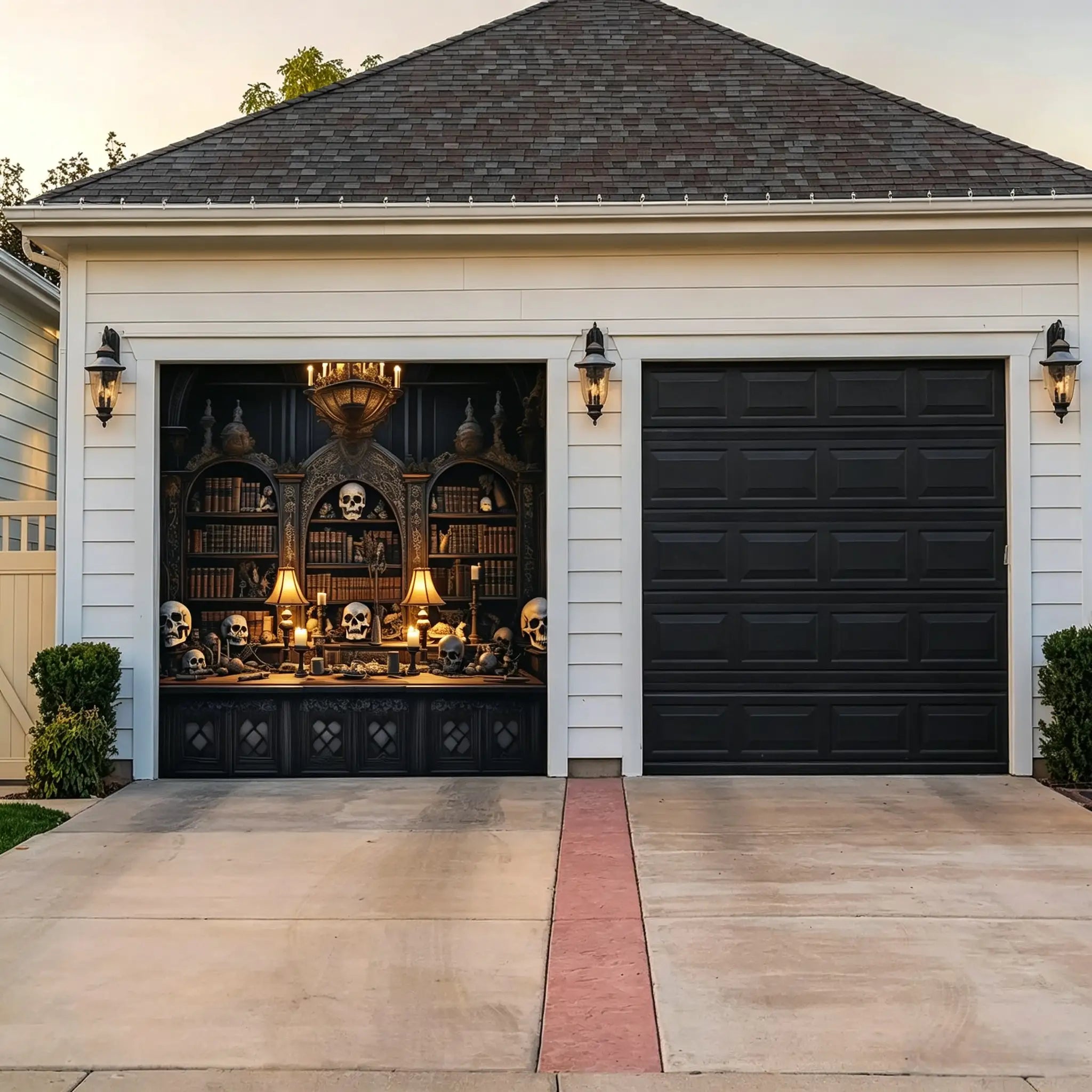Halloween Backdrops Candlelit Skull Curiosity Library Outdoor Halloween Garage Door Banner CSH67-9