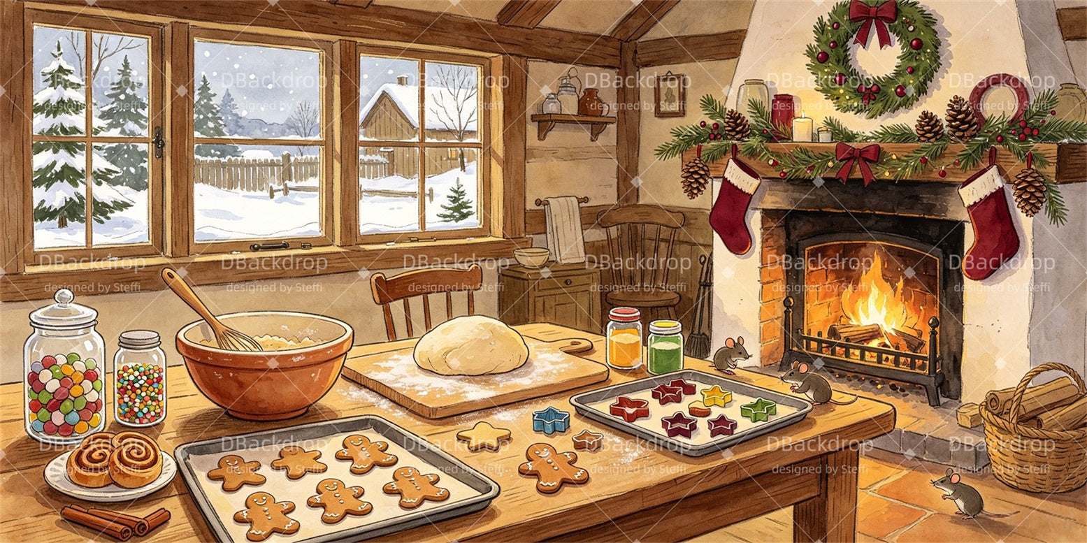 Large Stage Backdrops Christmas Cookie Kitchen Cheap Theater Backdrops CSH67-T23