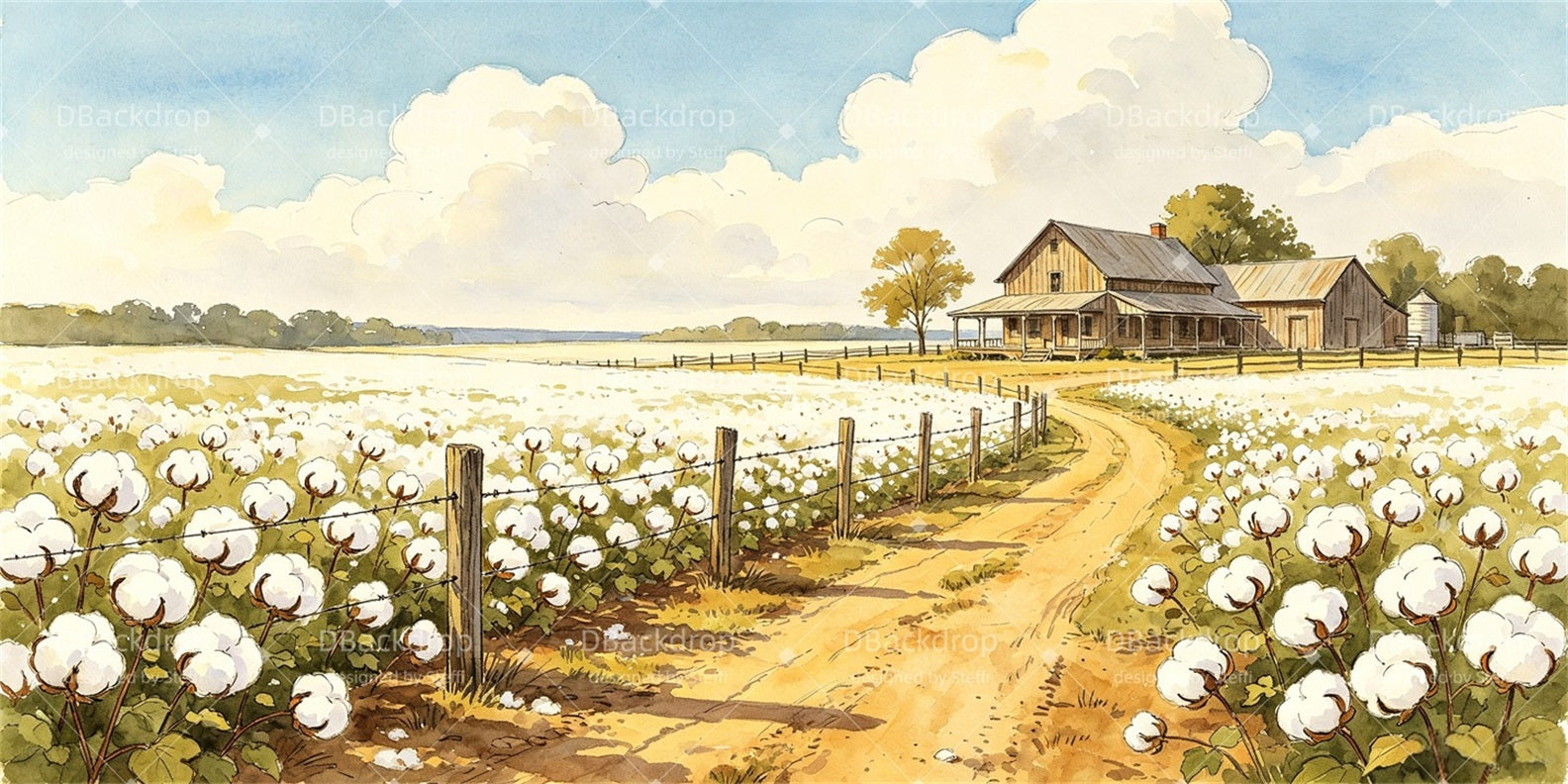 Performance Backdrop Cotton Field Farmhouse School Play Backdrop CSH67-T31