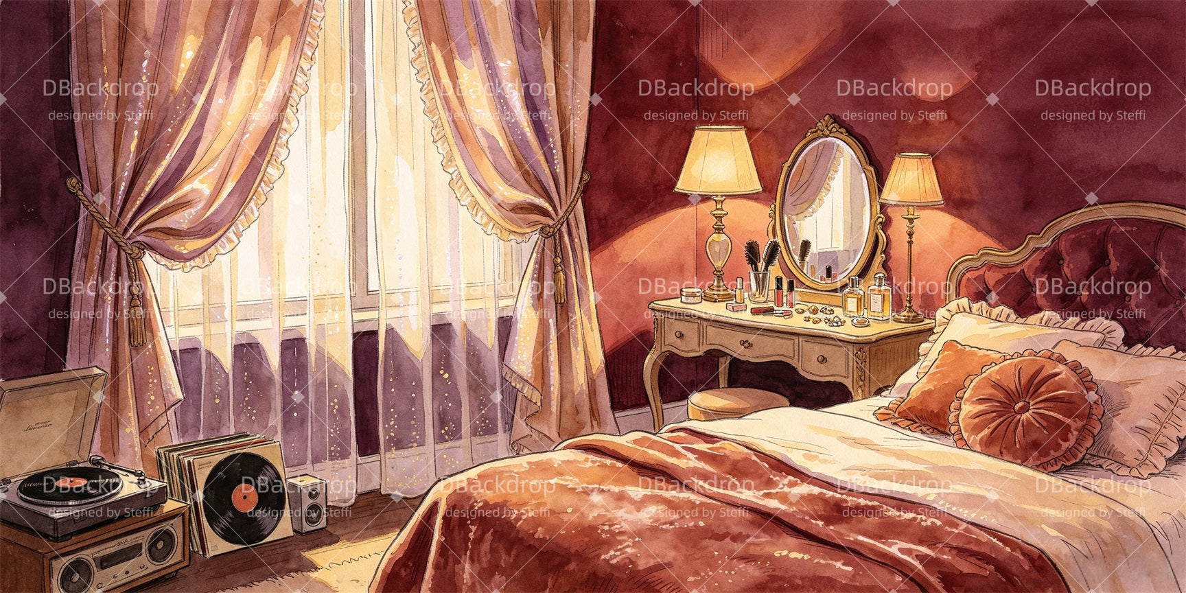 School Play Backdrop Elegant Vintage Bedroom Performance Backdrop CSH67-T36