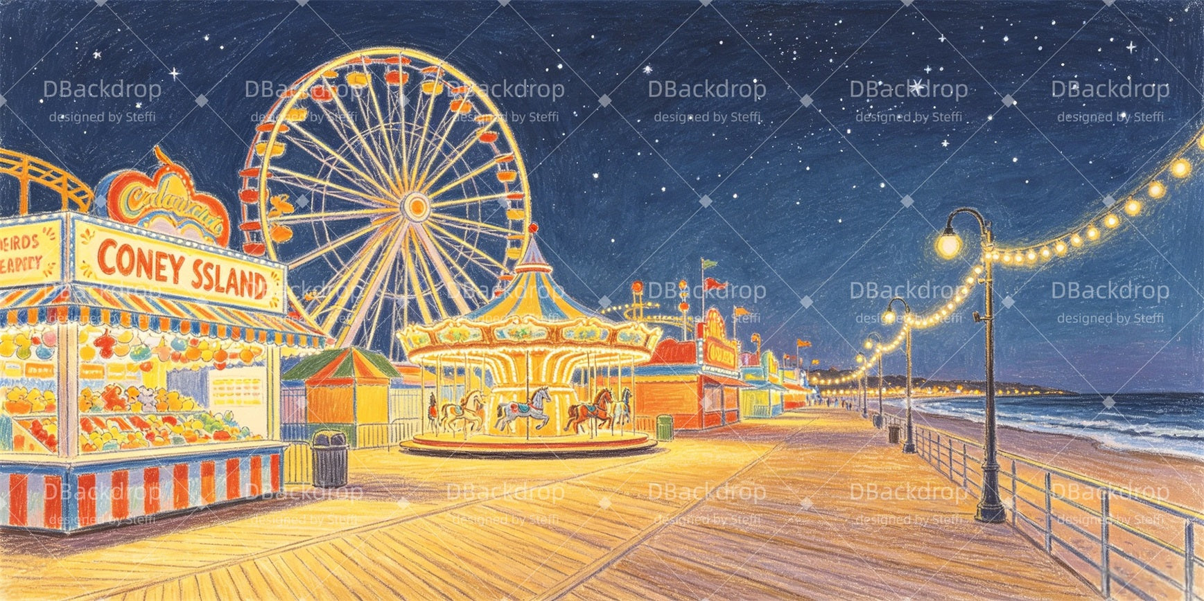 Circus Stage Backdrop Seaside Carnival Boardwalk School Play Backdrop CSH67-T9