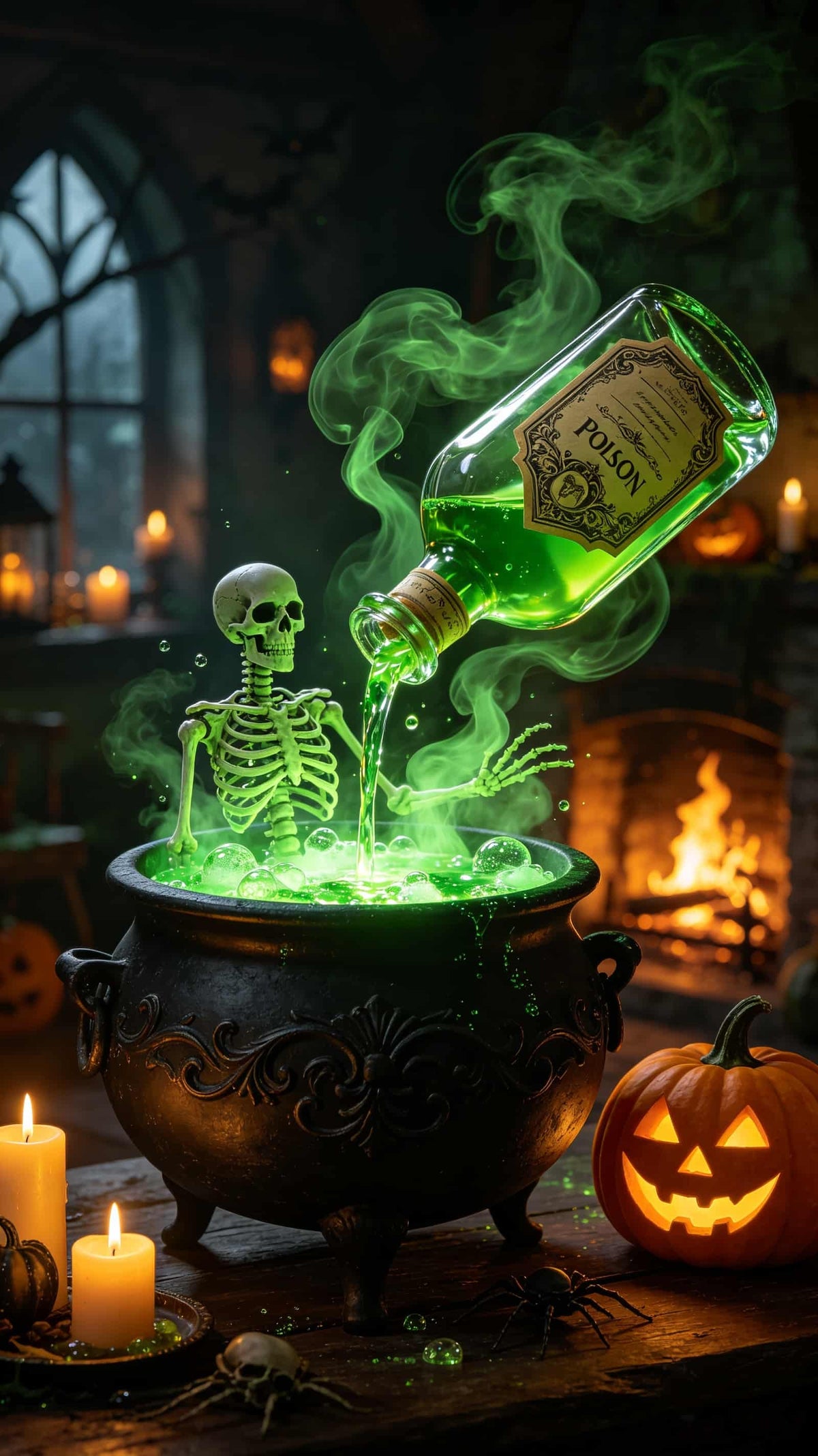 Potion Bottle Door Green Cauldron Skeleton Halloween Bedroom Door Tapestry CSH68-28