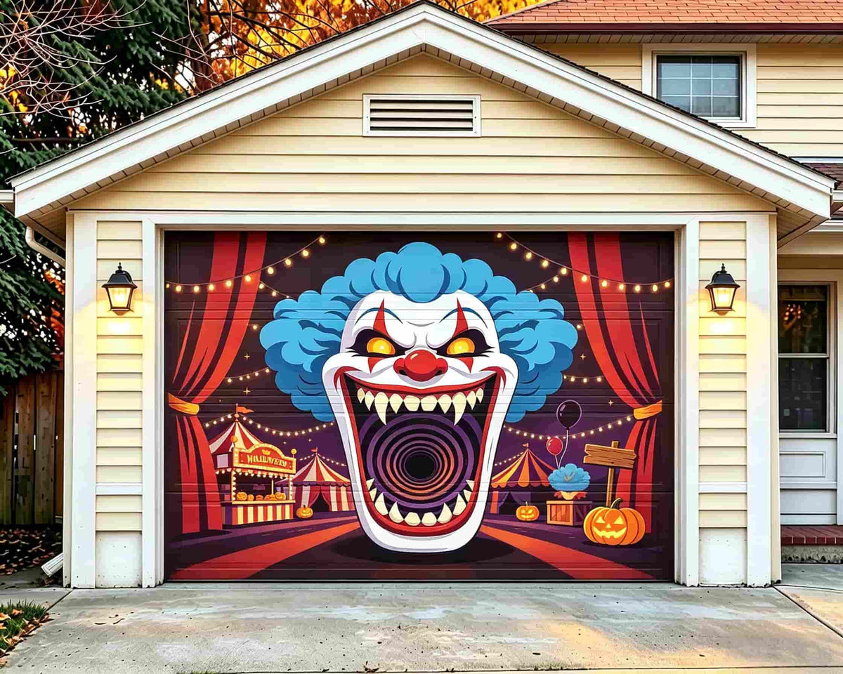 Pastel Halloween Garage Door Decor Creepy Clown Carnival Entrance Halloween Garage Door Decor CSH68-4-1 car