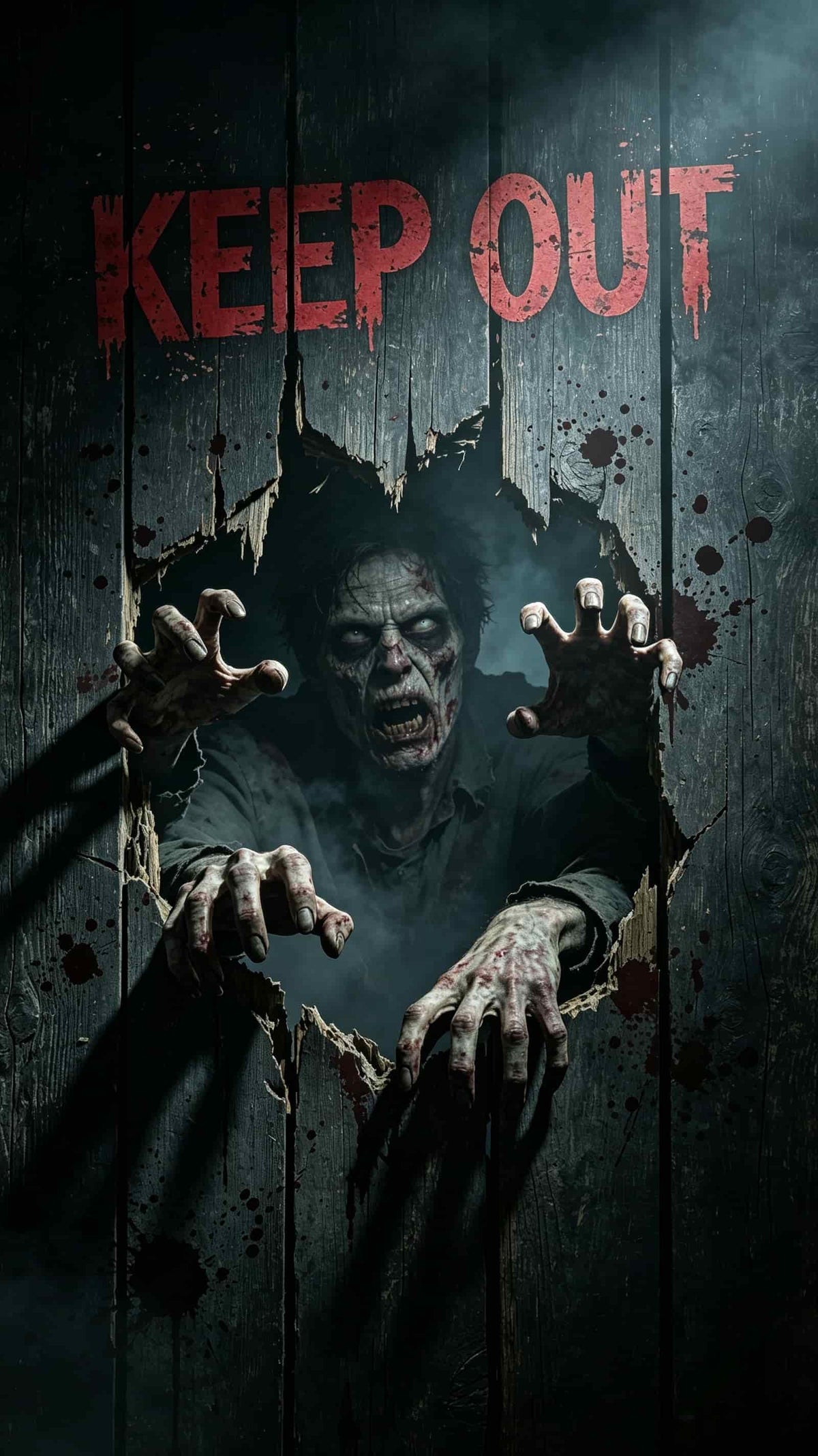 Zombie Outbreak Door Bloody Hands Broken Door Halloween Front Door Decor CSH68-42