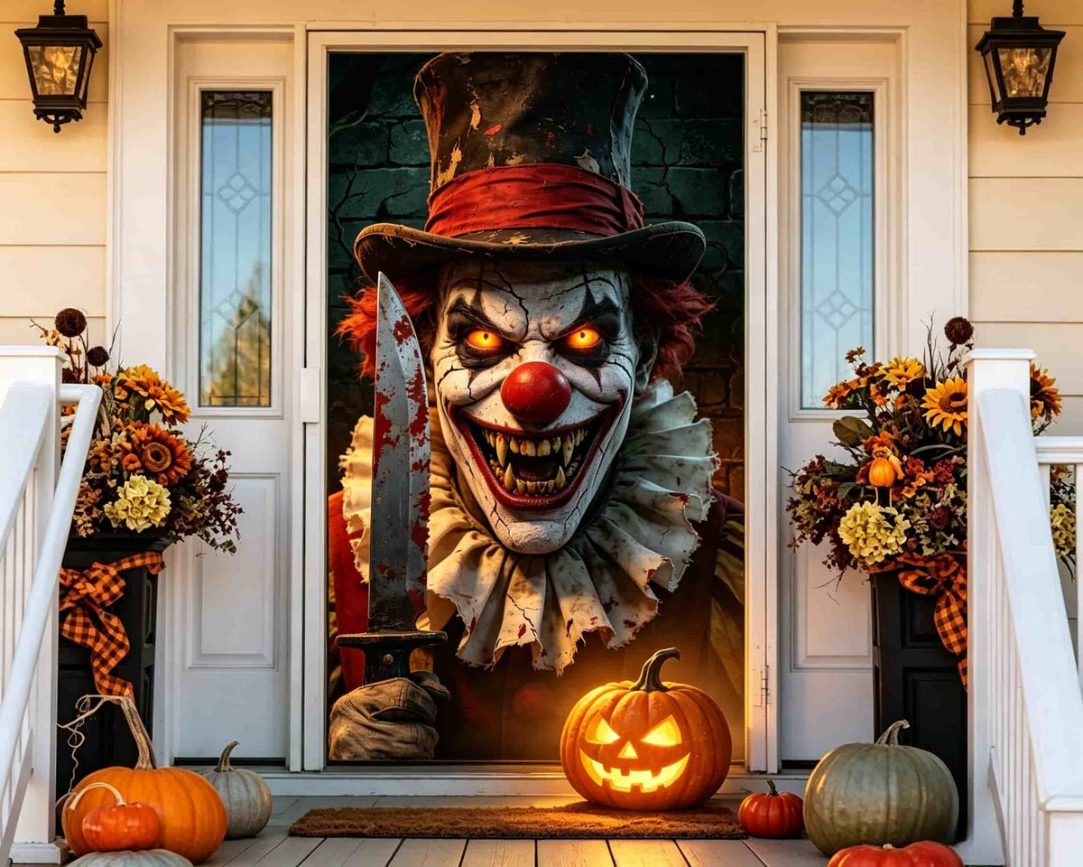 Creepy Clown Door Spooky Circus Clown Face Halloween Bedroom Door Banner CSH68-45