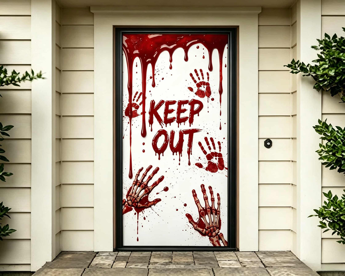 Bloody Handprint Door Creepy Warning Handprints Halloween Front Door Poster CSH68-51