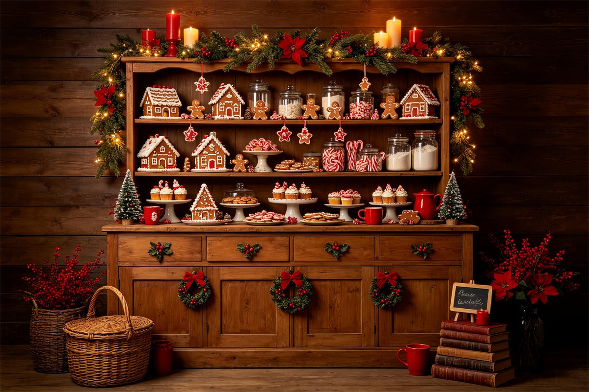 Christmas Bakery Backdrop Gingerbread Candy Cabinet Christmas Photography Backdrops CSH68-59