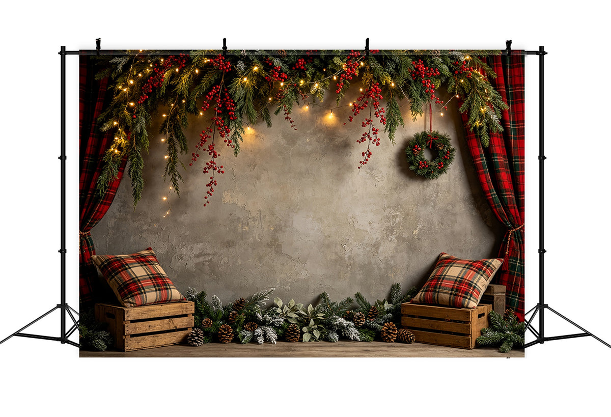 Christmas Wall Backdrop Rustic Plaid Garland Wall Photo Backdrop Christmas CSH68-60