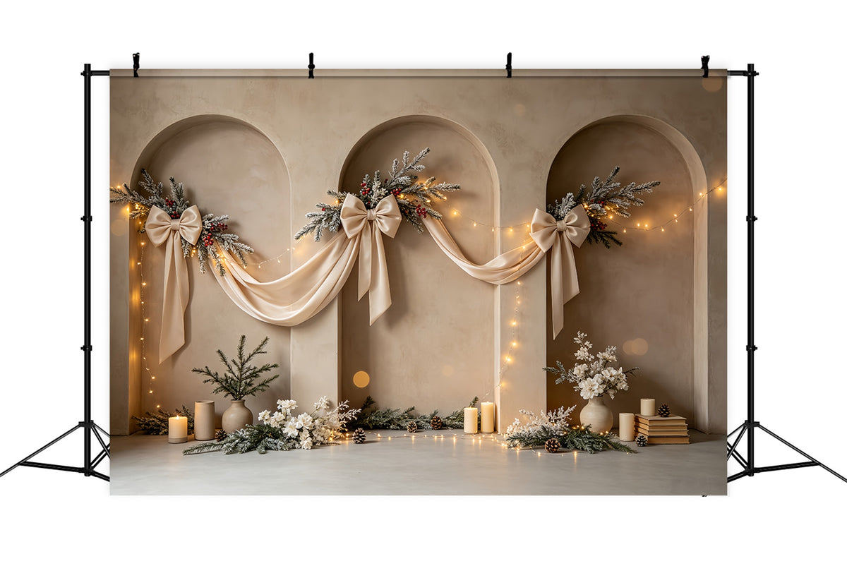 Boho Christmas Backdrop Elegant Arch Ribbon Decor Photo Christmas Backdrops CSH68-75