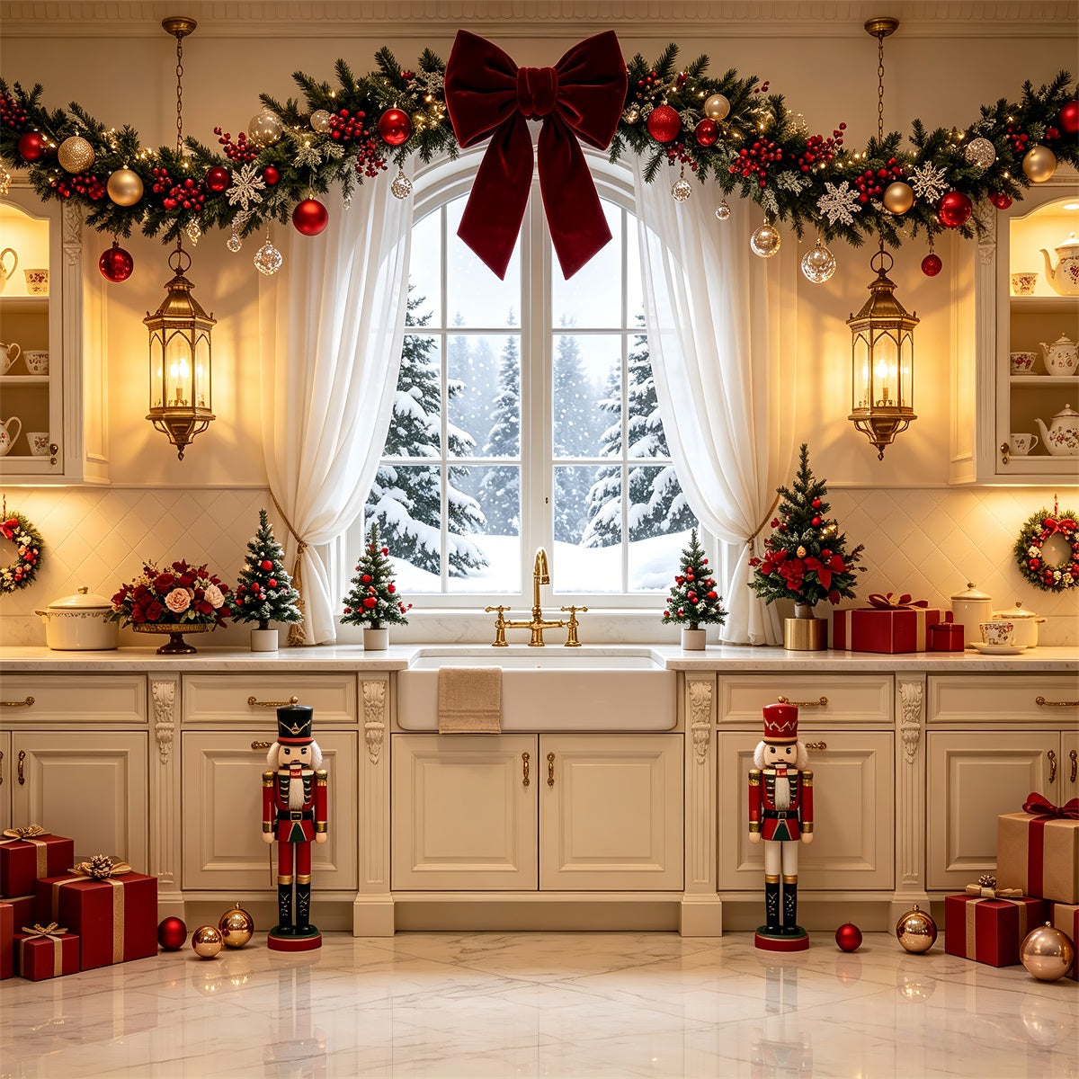 Kitchen Christmas Backdrop Red Gift Box Display Studio Christmas Backdrop CSH68-77