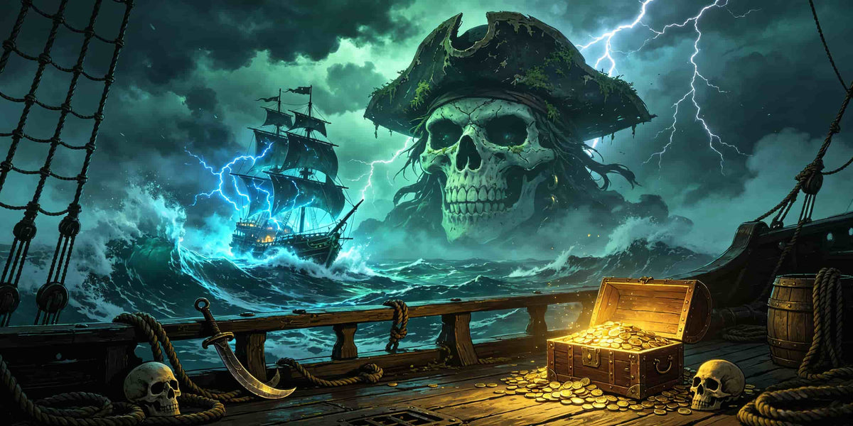 Vintage Halloween Garage Door Cover Stormy Pirate Skull Treasure Halloween Garage Door Cover CSH68-9-2 car