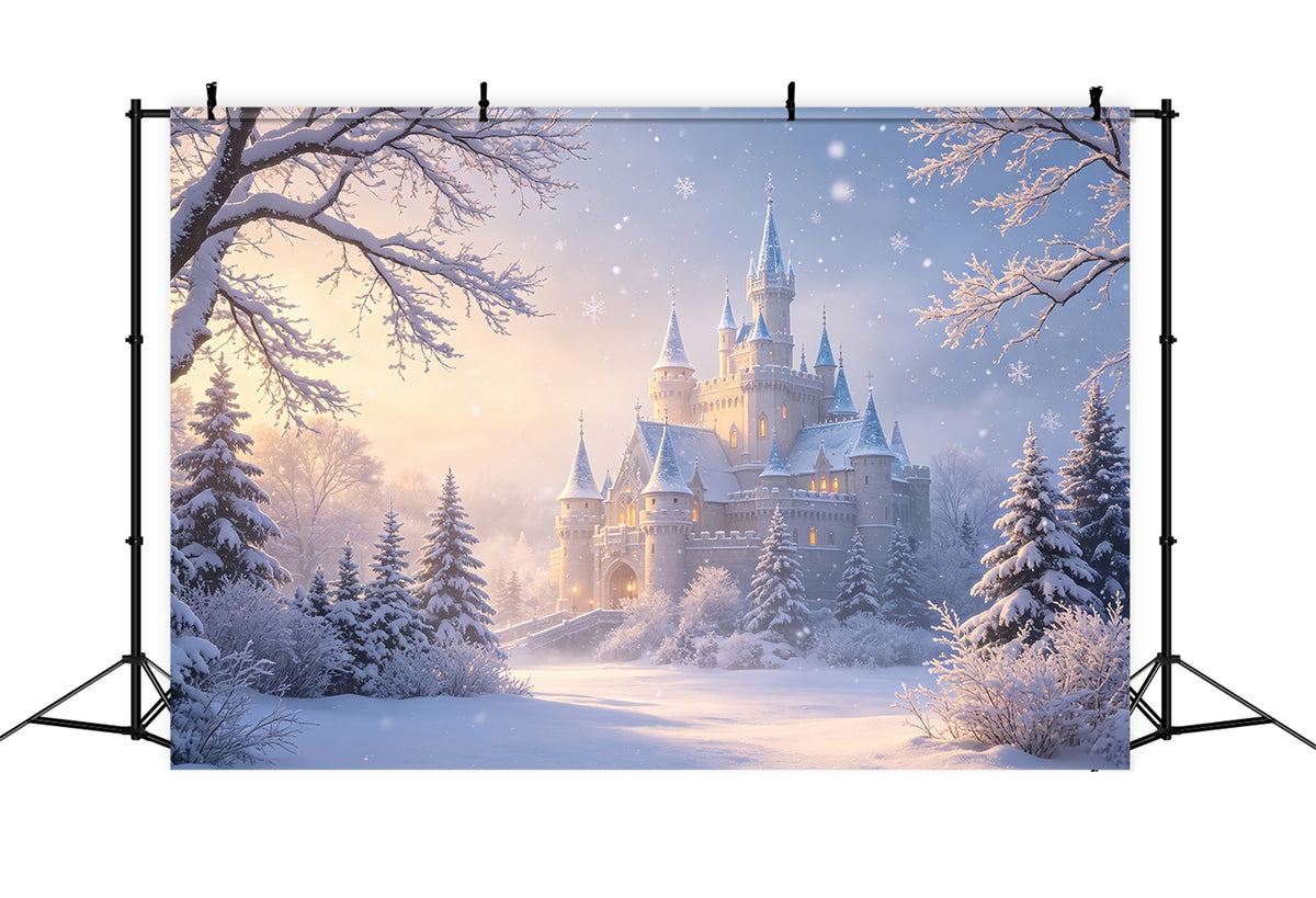 Christmas Wonderland Backdrop Snowy Castle Winter Forest Christmas Studio Backdrops CSH69-13
