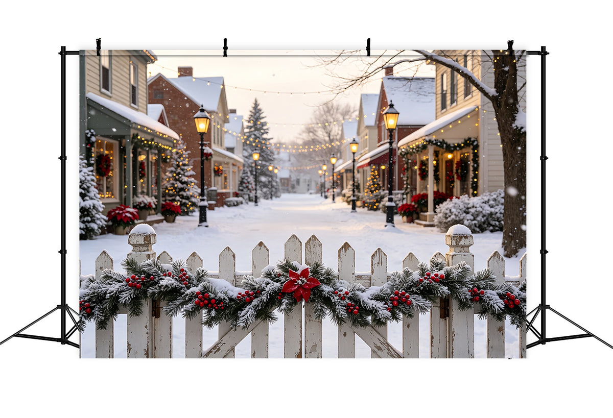 Christmas Village Backdrop Festive Street Picket Fence Studio Christmas Backdrop CSH69-14