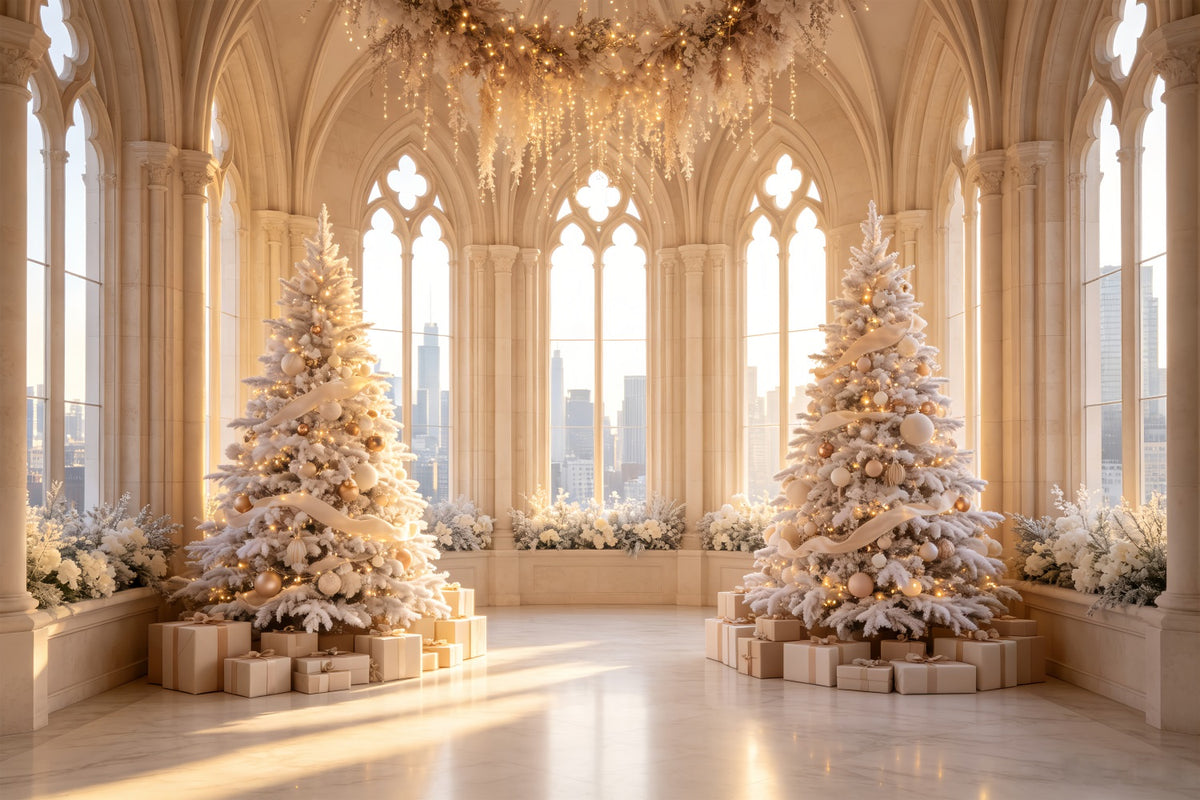 Victorian Christmas Backdrop White Cathedral Hall Professional Christmas Backdrop CSH69-20