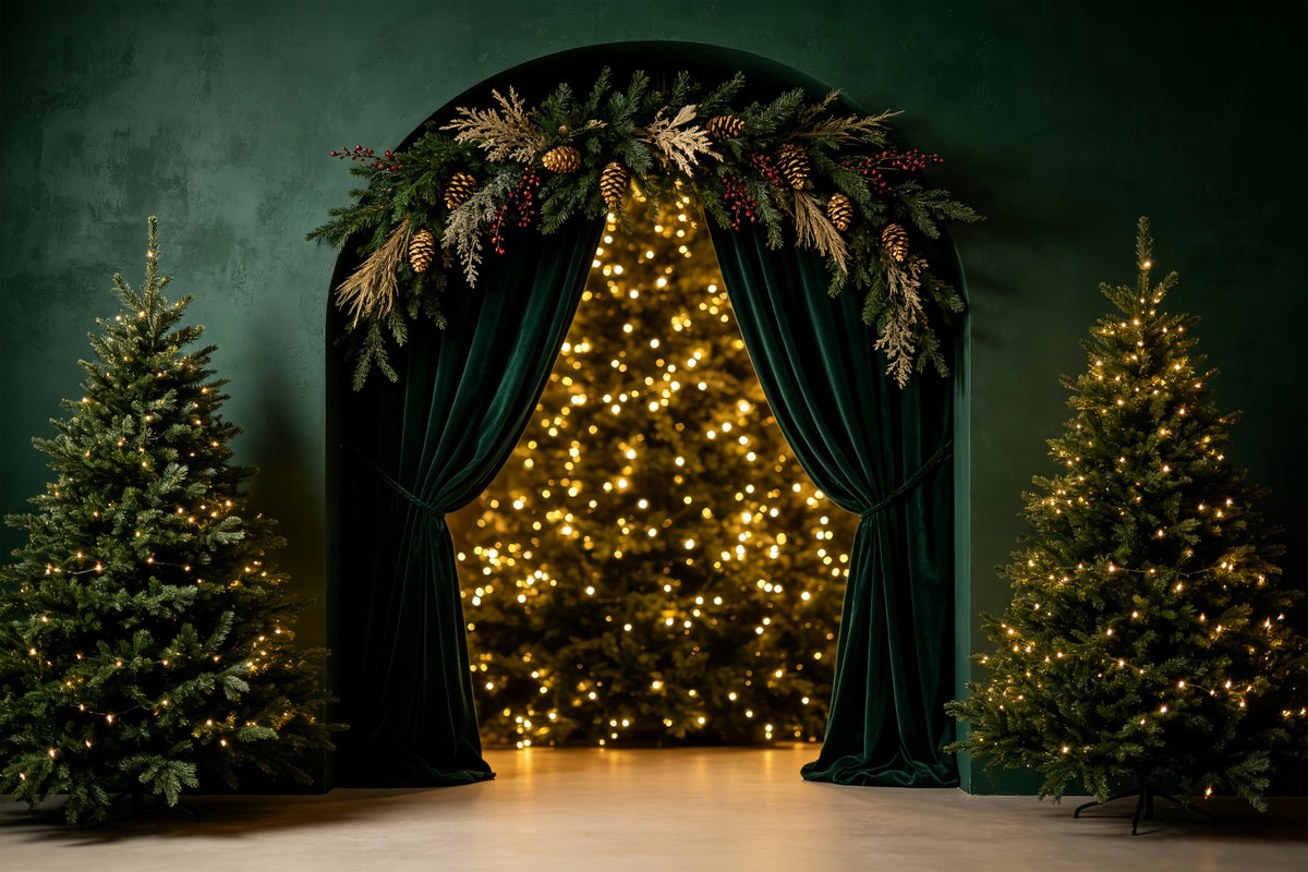 Christmas Bokeh Backdrop Emerald Arch Tree Glow Christmas Muslin Backdrops CSH69-25