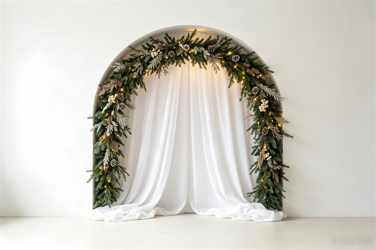 White Christmas Backdrop Elegant Drapery Garland Arch Christmas Backdrop CSH69-26