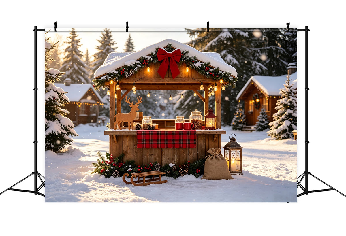 Snowy Christmas Backdrop Winter Rustic Market Stall Christmas Backdrops CSH69-27