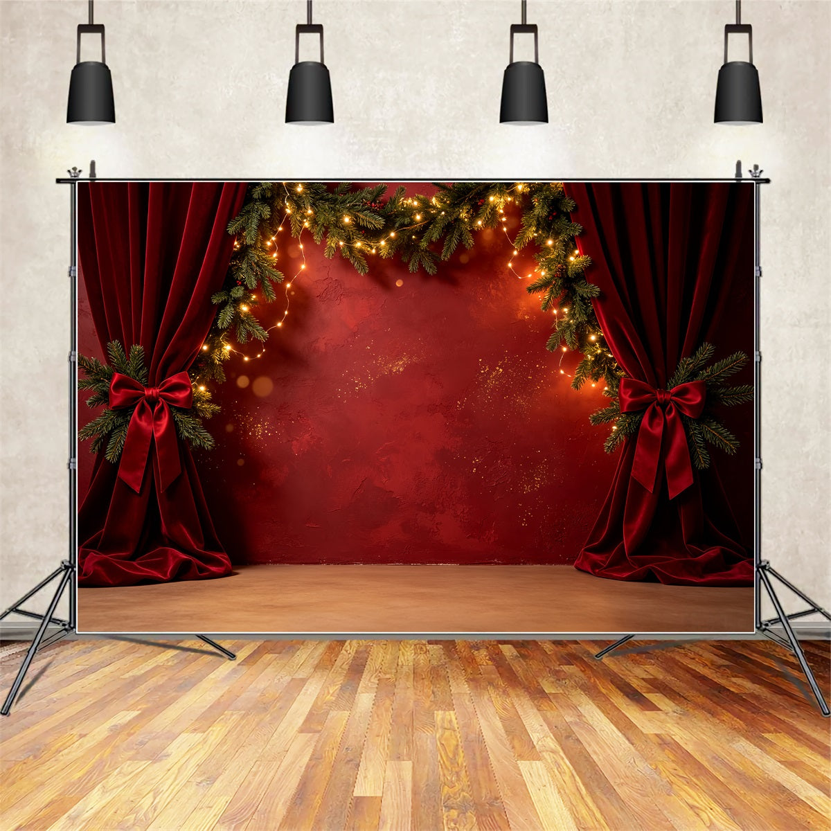 Christmas Wall Backdrop Red Velvet Garland Stage Christmas Photography Backdrops CSH69-33