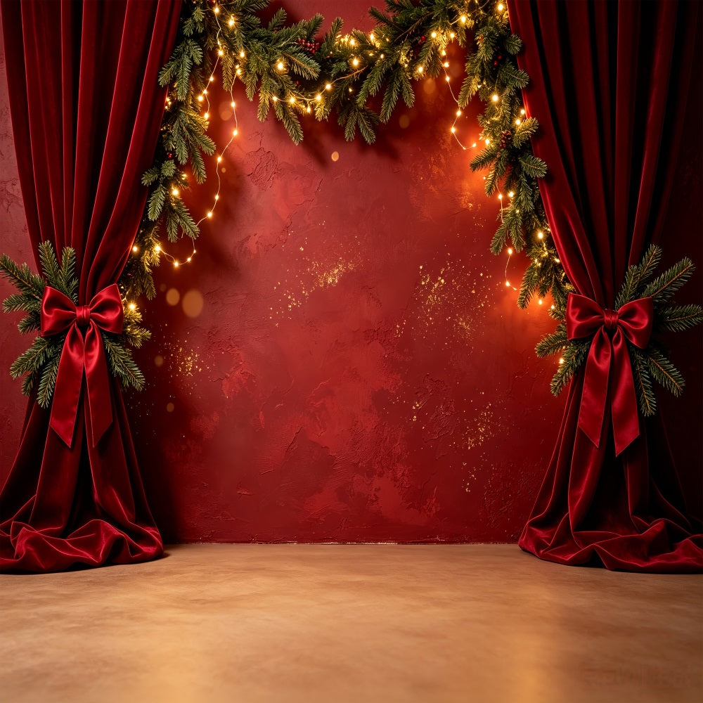 Christmas Wall Backdrop Red Velvet Garland Stage Christmas Photography Backdrops CSH69-33