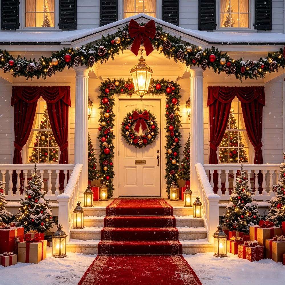 Night Before Christmas Backdrop Red Carpet Porch Entrance Photography Christmas Backdrop CSH69-40