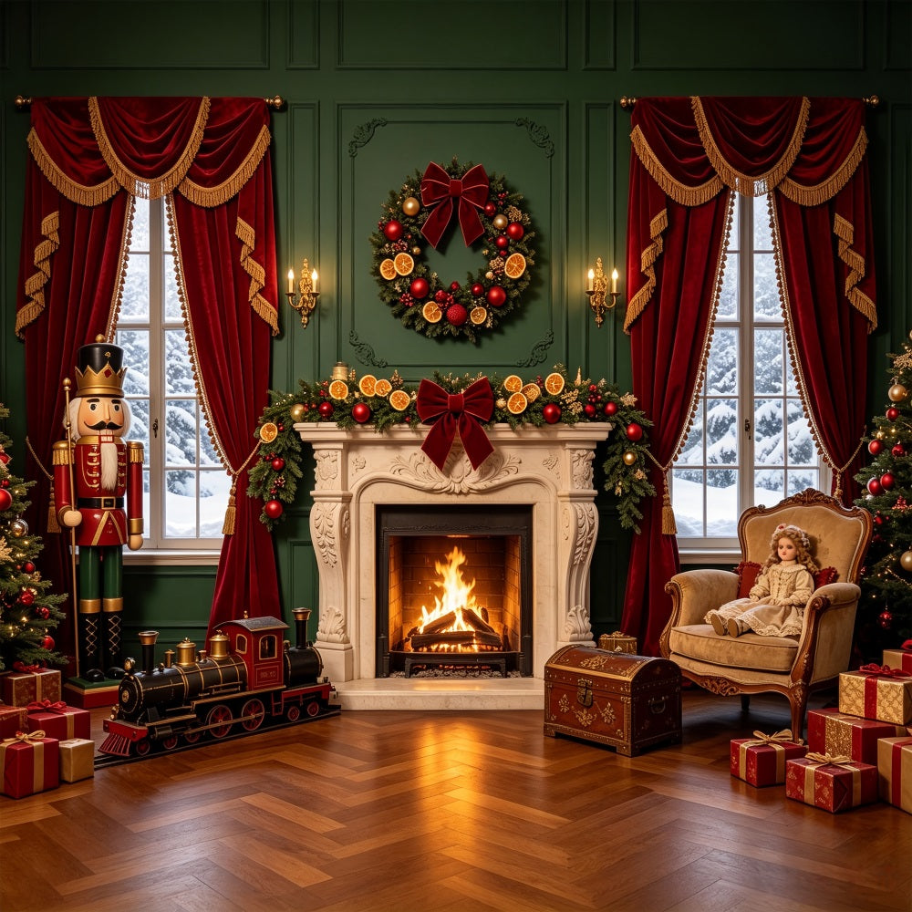 Christmas Window Backdrop Nutcracker Hearth Doll Parlor Photo Backdrops Christmas CSH69-42