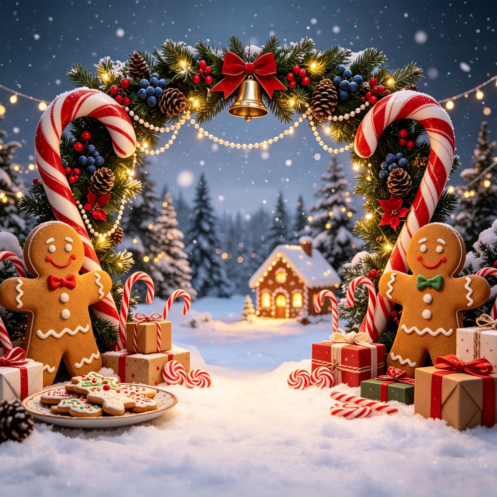 Gingerbread Christmas Backdrop Village Candy Cane Arch Christmas Studio Backdrop CSH69-44