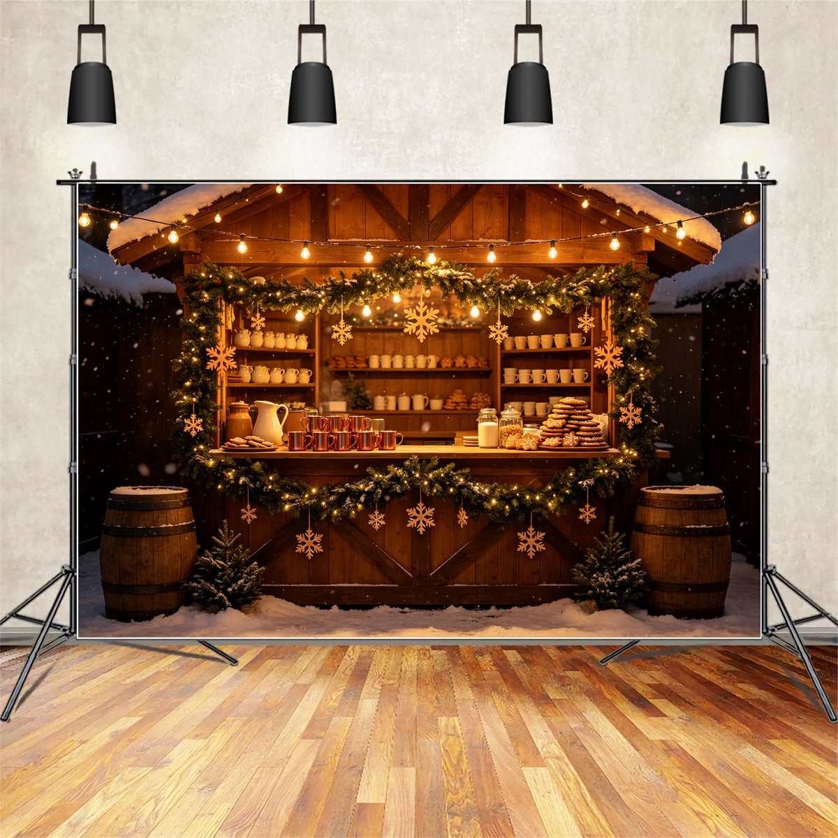 Winter Christmas Backdrop Snowflake Cookie Market Stall Photography Backdrop Christmas CSH69-45