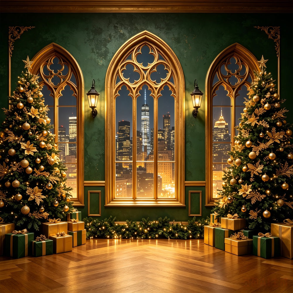 Modern Christmas Backdrop Golden Gothic City View Studio Christmas Backdrop CSH69-51