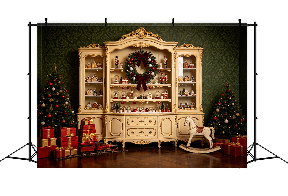 Rustic Christmas Backdrop Vintage Village Cabinet Display Wall Christmas Backdrop CSH69-53