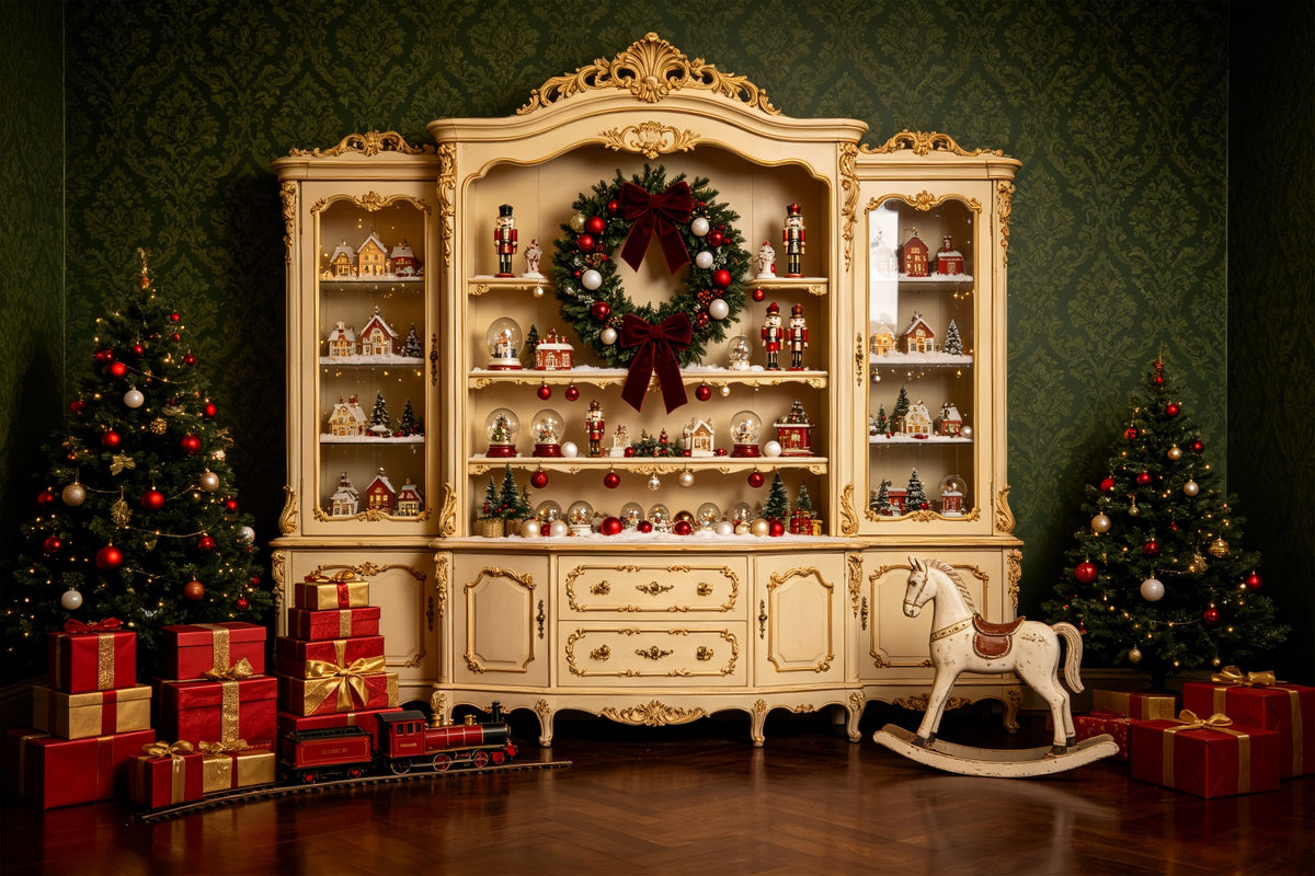 Rustic Christmas Backdrop Vintage Village Cabinet Display Wall Christmas Backdrop CSH69-53