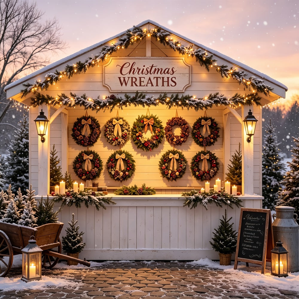 Christmas Wreath Backdrop Snowy Wreath Market Stall Christmas Wall Backdrops CSH69-6