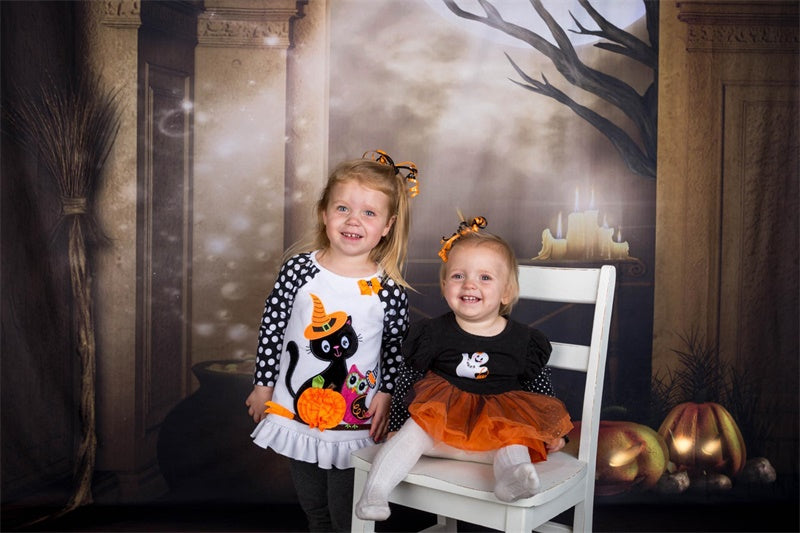 Halloween Pumpkin Candles Photography Backdrop DBD-P19063