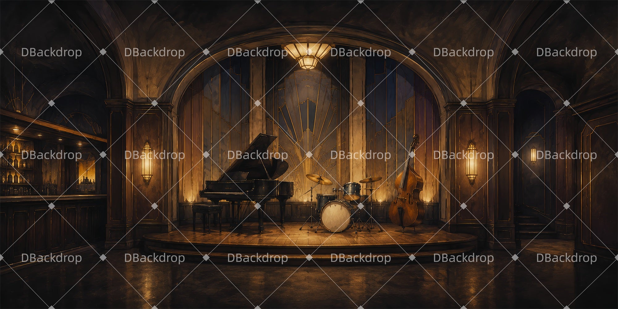 Musical Backdrop Speakeasy Jazz Stage Performance Backdrop DLS65-T17