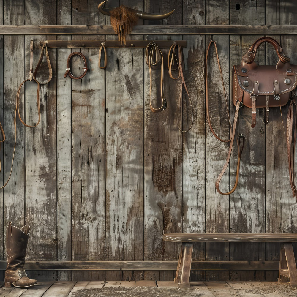 Father's Day Backdrops Cowboy Gear Wooden Wall Backdrop GQ2-227