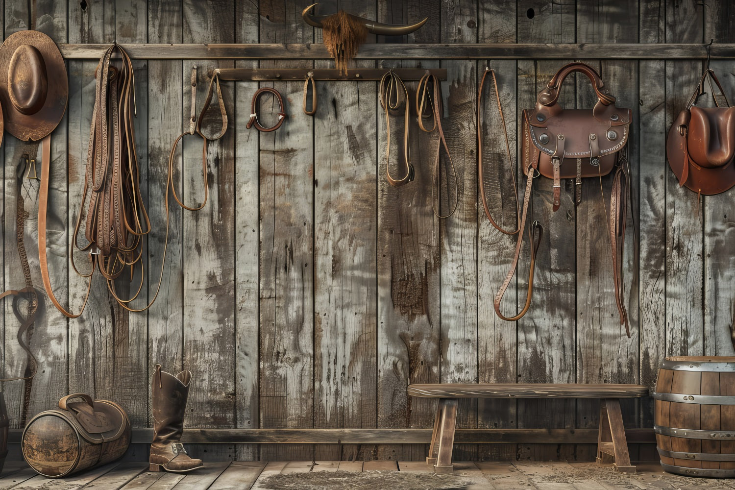 Father's Day Backdrops Cowboy Gear Wooden Wall Backdrop GQ2-227