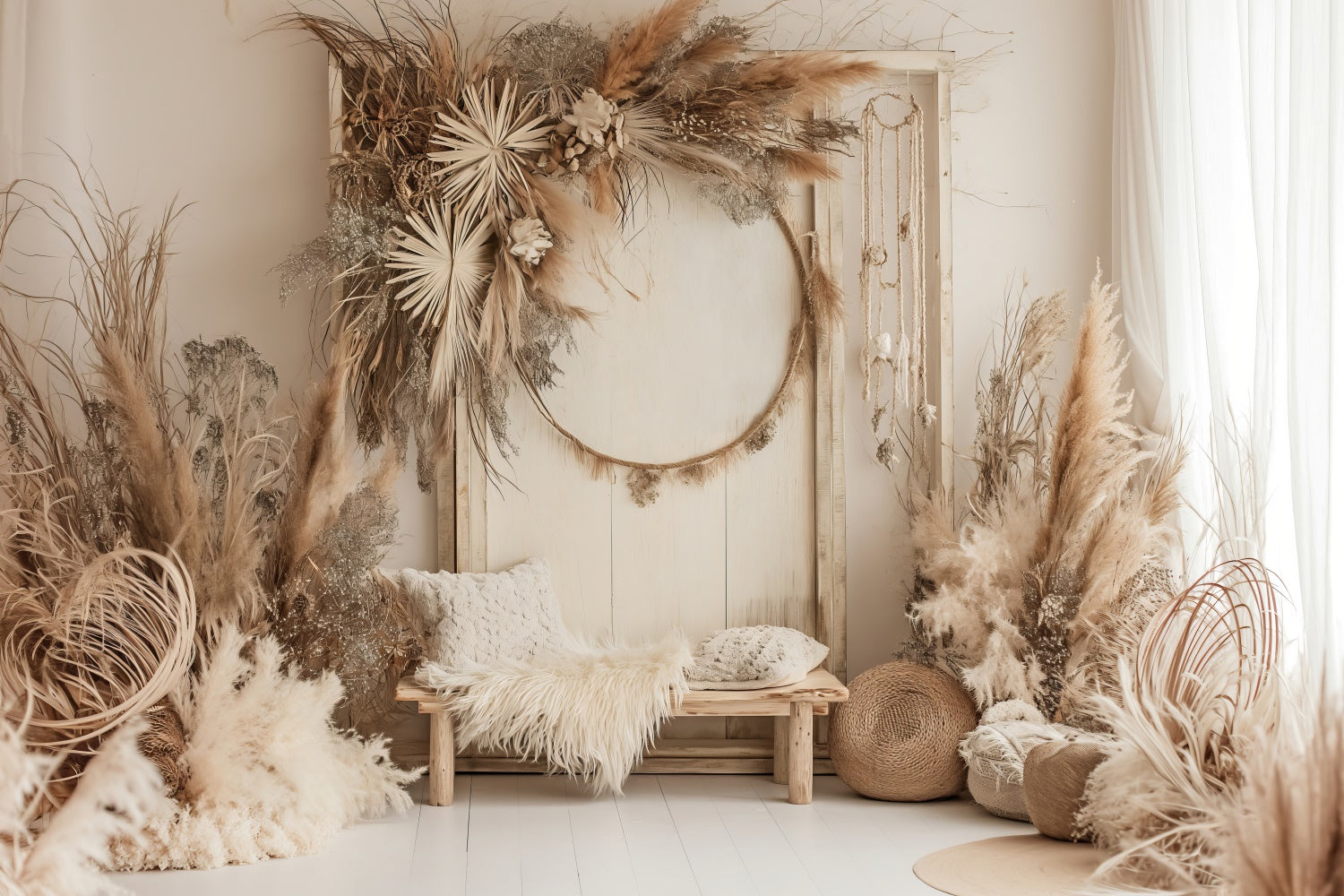 Boho Photography Backdrop Chic Pampas Dreamy Hoop Backdrop GQ2-7