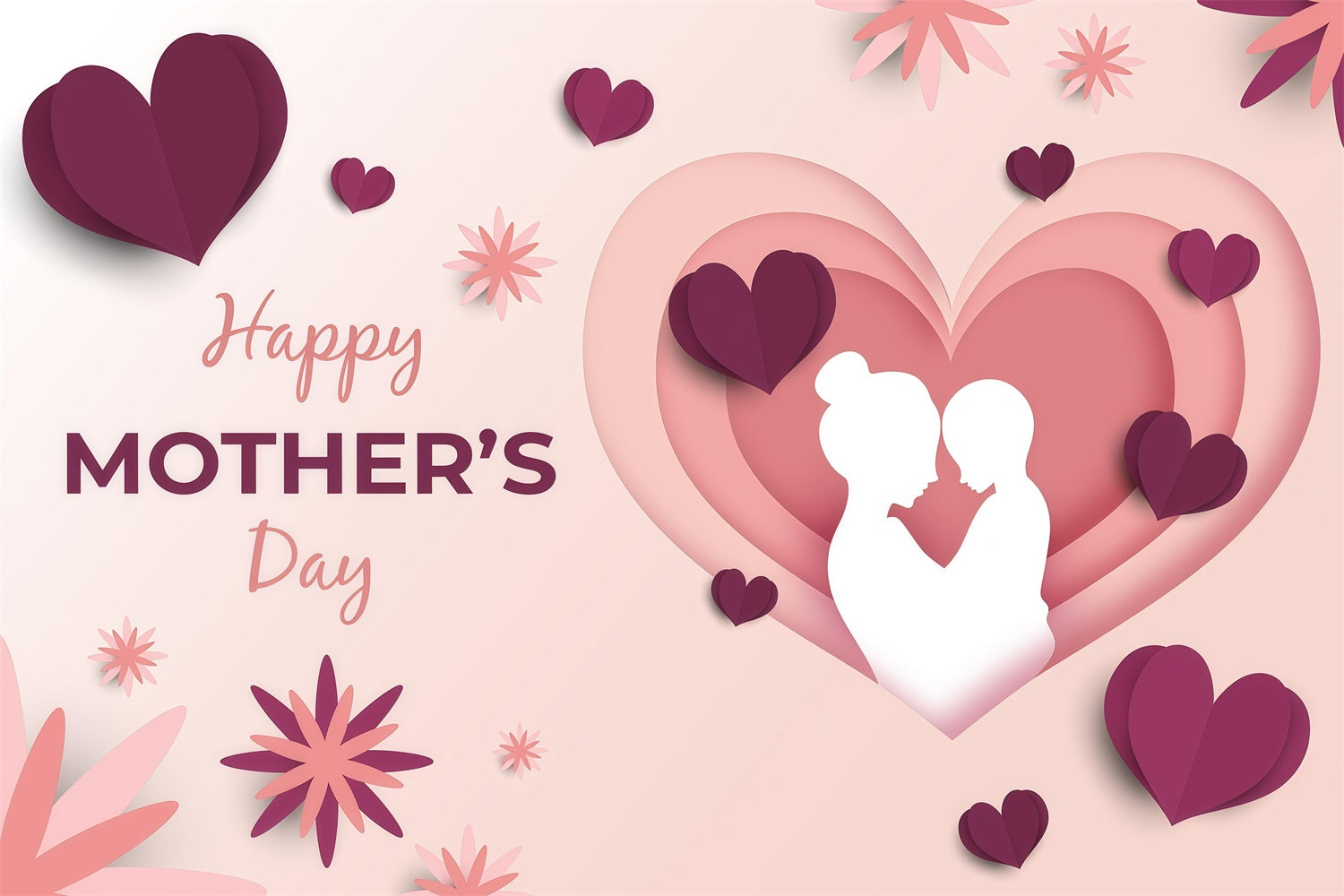 Backdrop For Mothers Day Silhouette Heart Floral Custom Backdrop GQ3-156