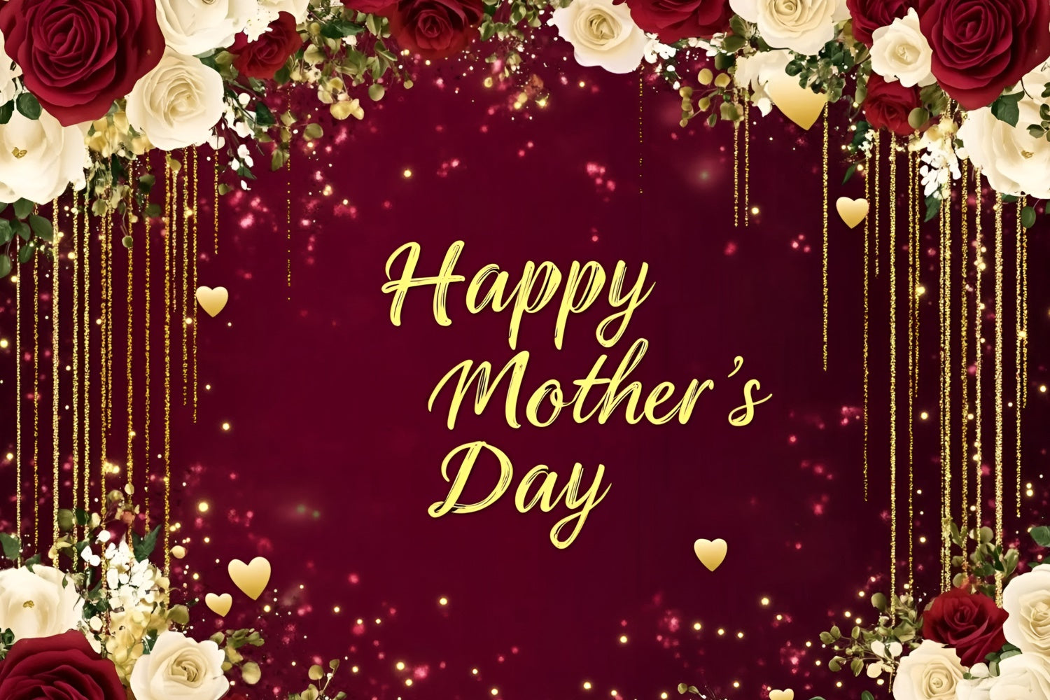 Backdrop For Mothers Day Rose Golden Sparkles Customized Backdrop GQ3-162