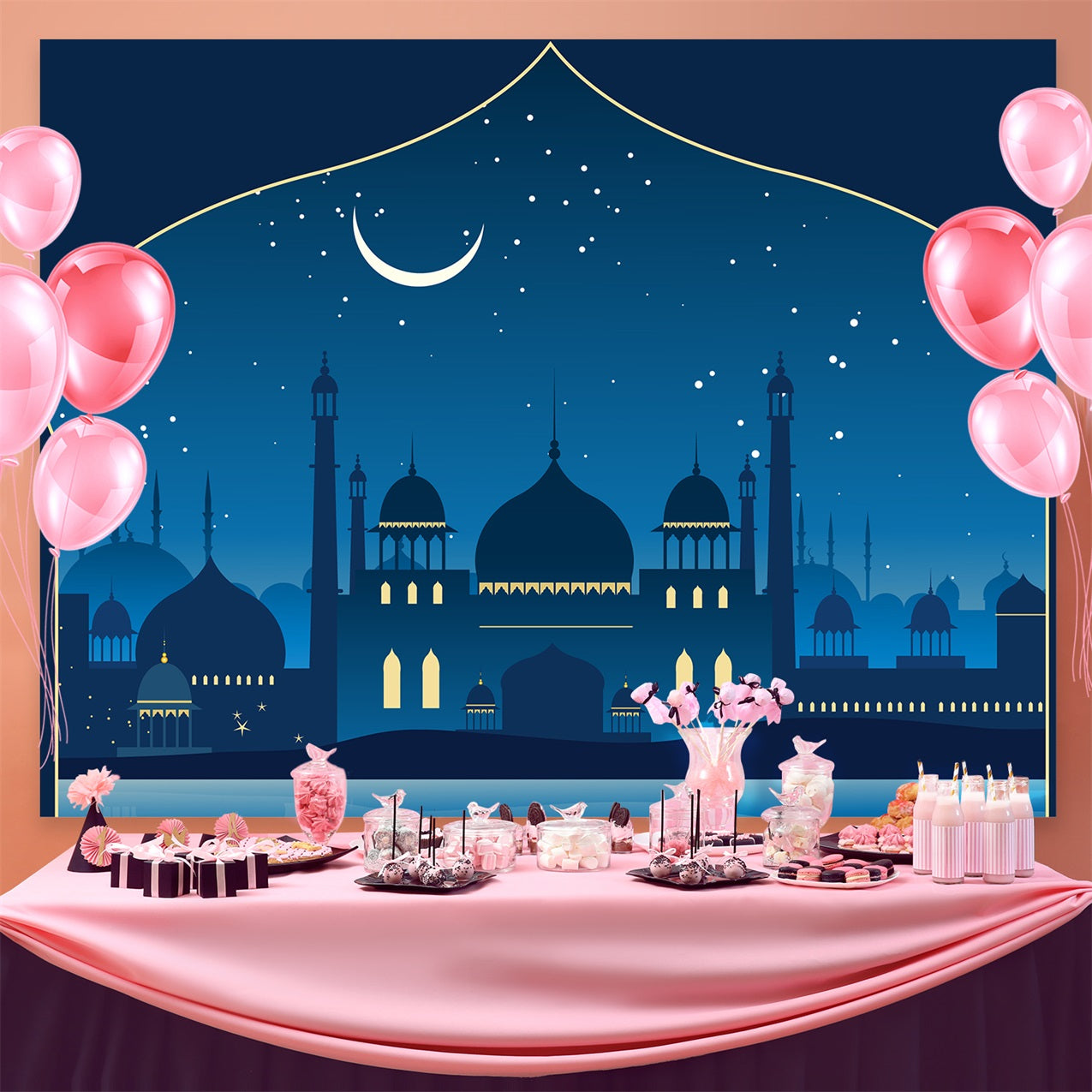 Ramadan Backdrops Starry Night Blue Mosque Backdrop GQ3-17