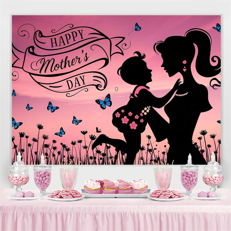 Backdrops For Mother's Day Pink Sky Butterfly Personalized Backdrop GQ3-172