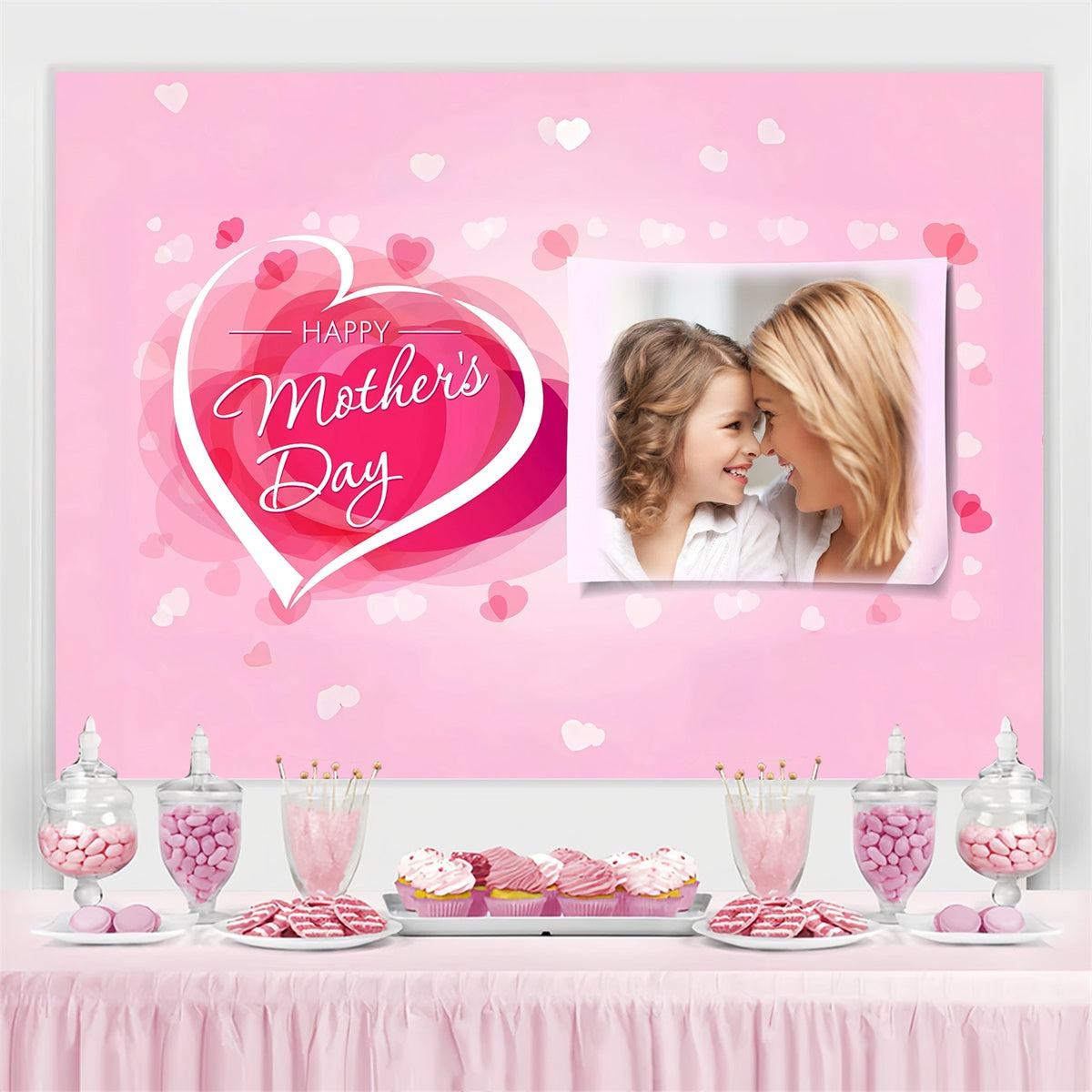 Mothers Day Backdrop Floating Hearts Pink Customized Backdrop GQ3-188