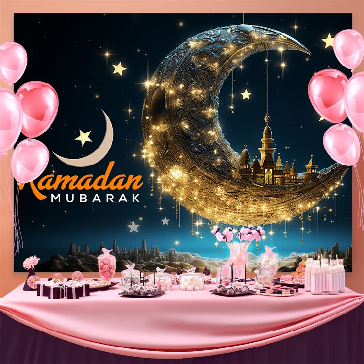 Ramadan Backdrops Golden Crescent Floating Mosque Backdrop GQ3-19