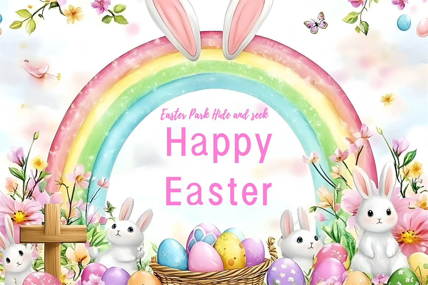Backdrop Easter Bunny Rainbow Dreamy Personalized Backdrop GQ3-212